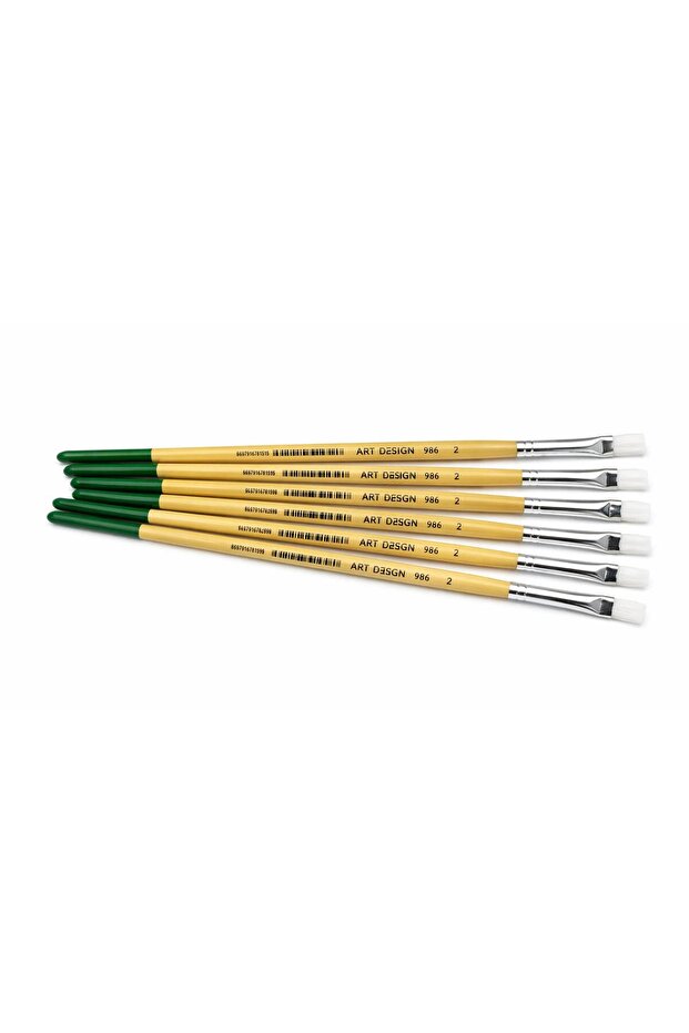 986 Series Stroke Paint Brush Flat Cut White Synthetic Bristle 6 Pieces No2