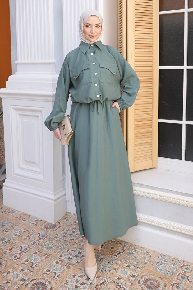 Çağla Yarasa Asymmetrical Sleeve Jacket with Pockets and Skirt Set