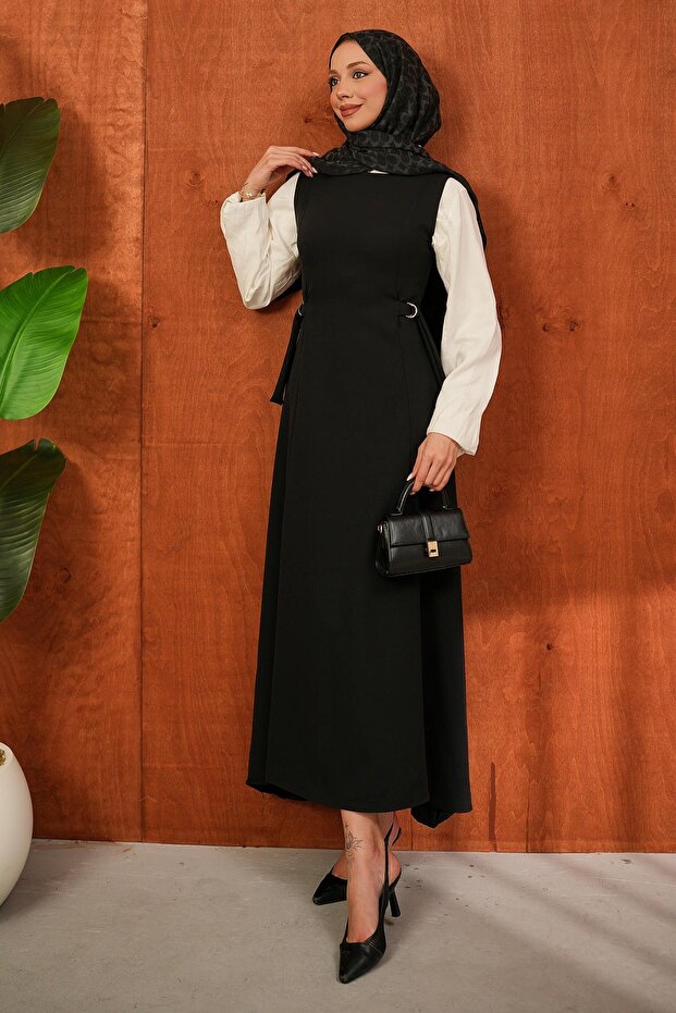 Black Self-Belted Dumbbell Gilet