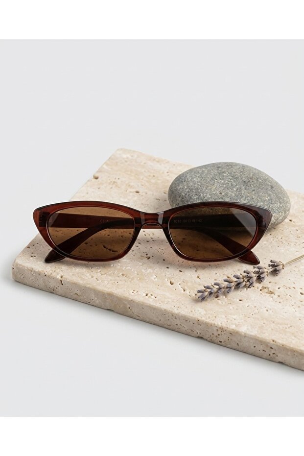 Aventino Brown Slanted Cat Eye Trend Narrow Slanted Small Size Sunglasses