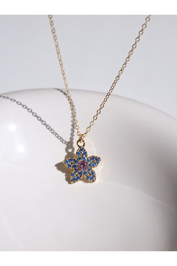 Purple-Blue Stone Flower Necklace