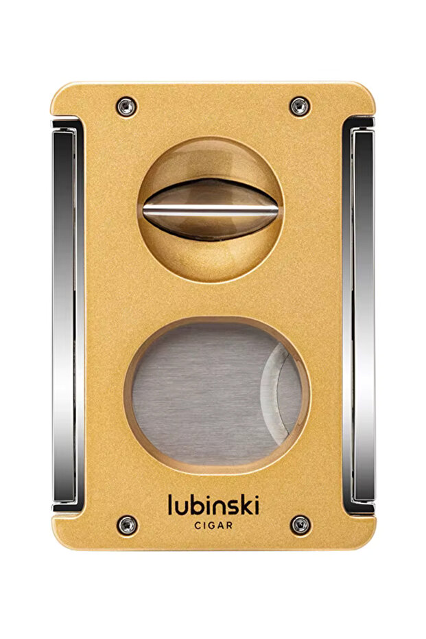 Gold- Cigar Cutter 3 in 1 Stainless Steel with Leather Sheath Cigar Holder and Hole Opener