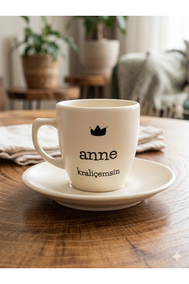 You Are My Queen Cream Turkish Coffee Cup - Gift Ceramic Turkish Coffee Cup