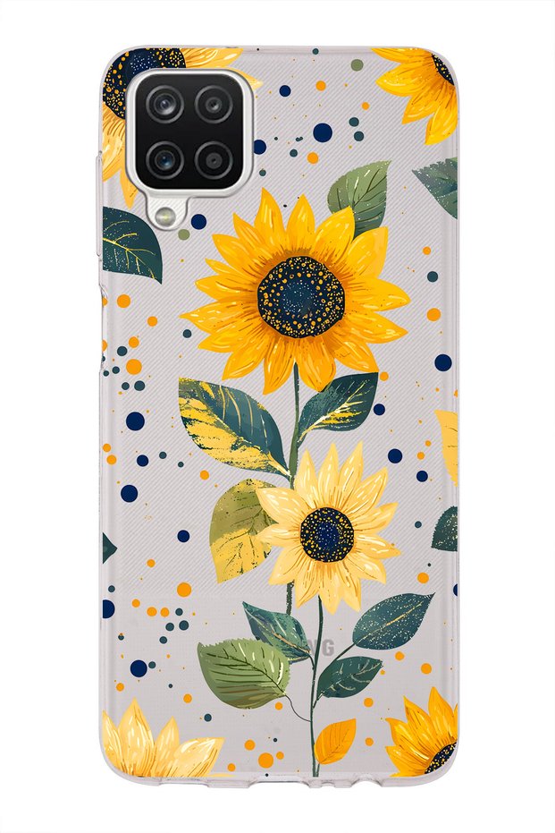 Samsung Galaxy A22 / M22 / M32 Compatible Sunflower Patterned Transparent Phone Case