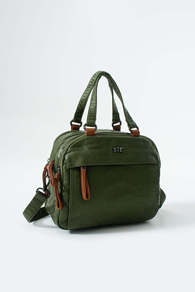 571 Washed Leather Crossbody Bag, Shoulder Bag, Tan Model (571-18C) En 24 Size 21 cm