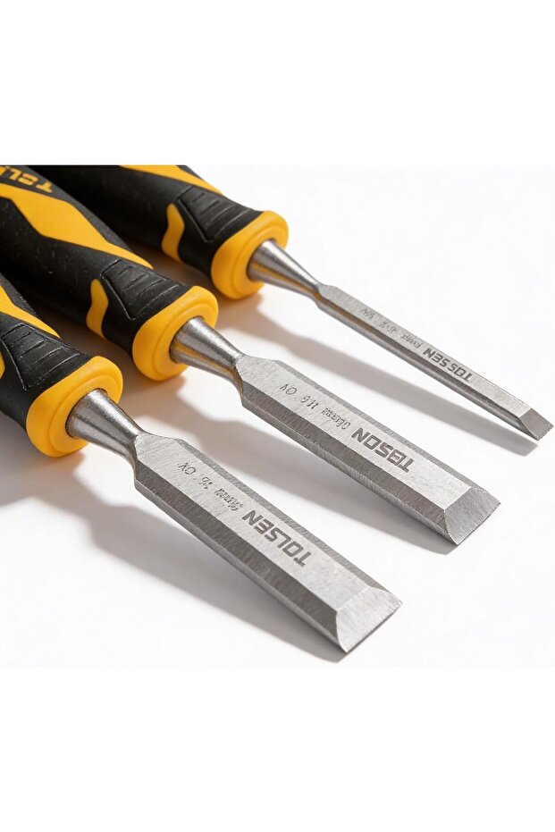 Wood Chisel Set 4 Piece with Hardened Steel Blades and Ergonomic Handles