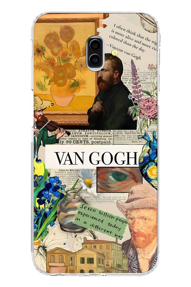 Samsung Galaxy J6 Plus Compatible Van Gogh Collage Patterned Transparent Phone Case
