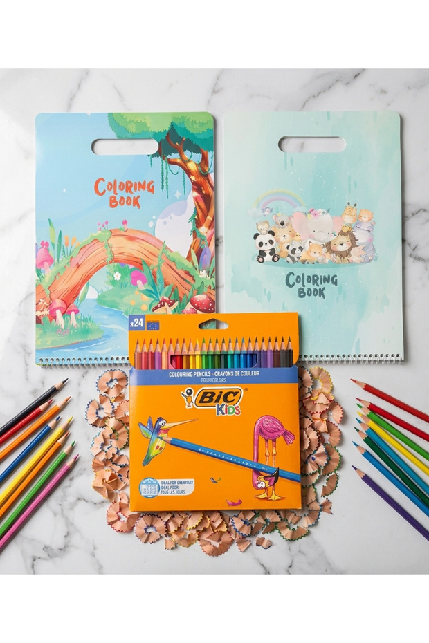 Kids Tropicolors 24-Piece Dry Crayon Set - 2 Coloring Books with Covers and Handles as Gifts