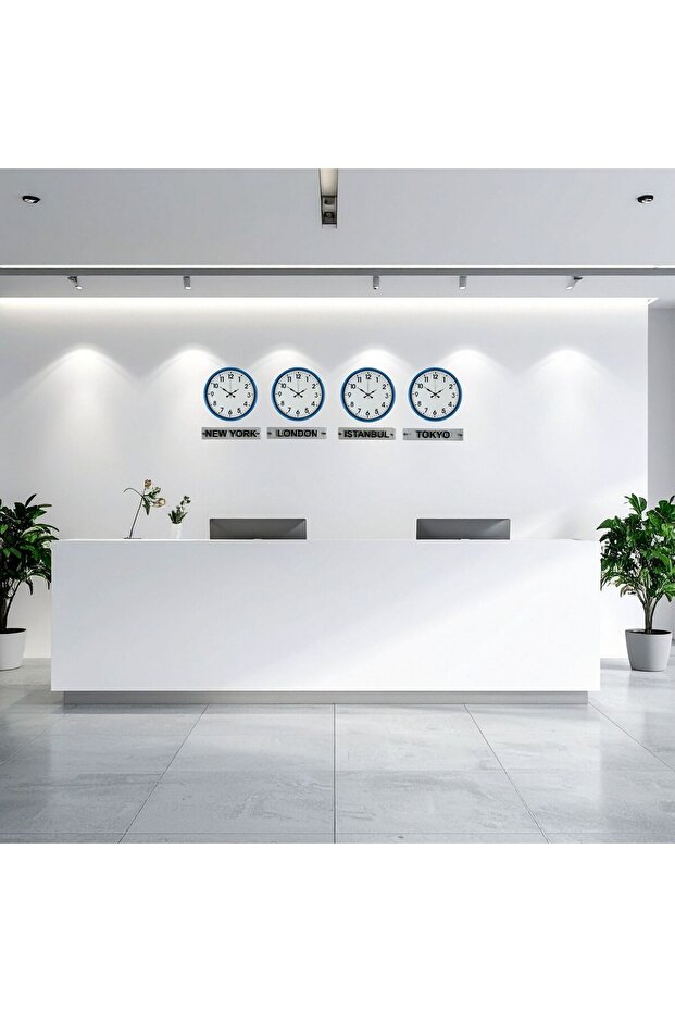Prime Blue 36 cm 4-Panel World Wall Clock with Table Lwlhm-Ytrs345