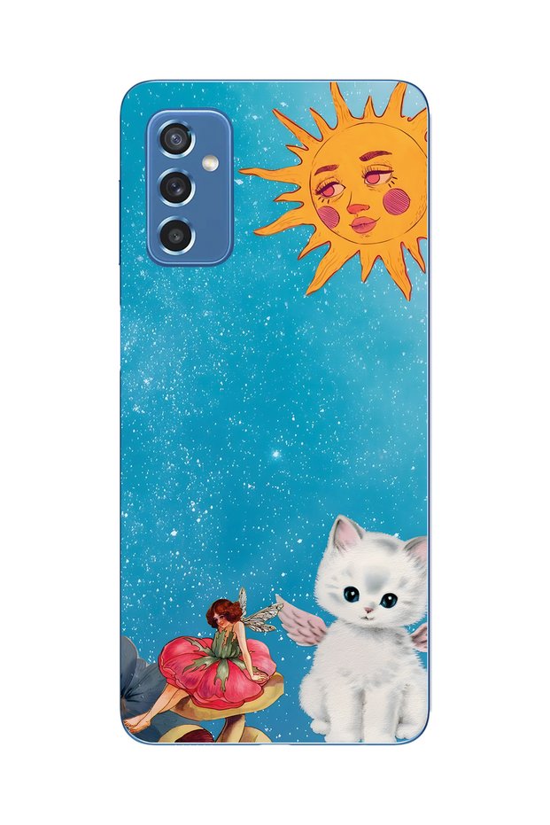 Samsung Galaxy M52 Compatible Sunny Fairy and Angel Cat Pattern Transparent Phone Case