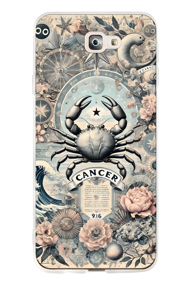 Samsung Galaxy J7 Prime Compatible Transparent Phone Case with Crab Sign Pattern