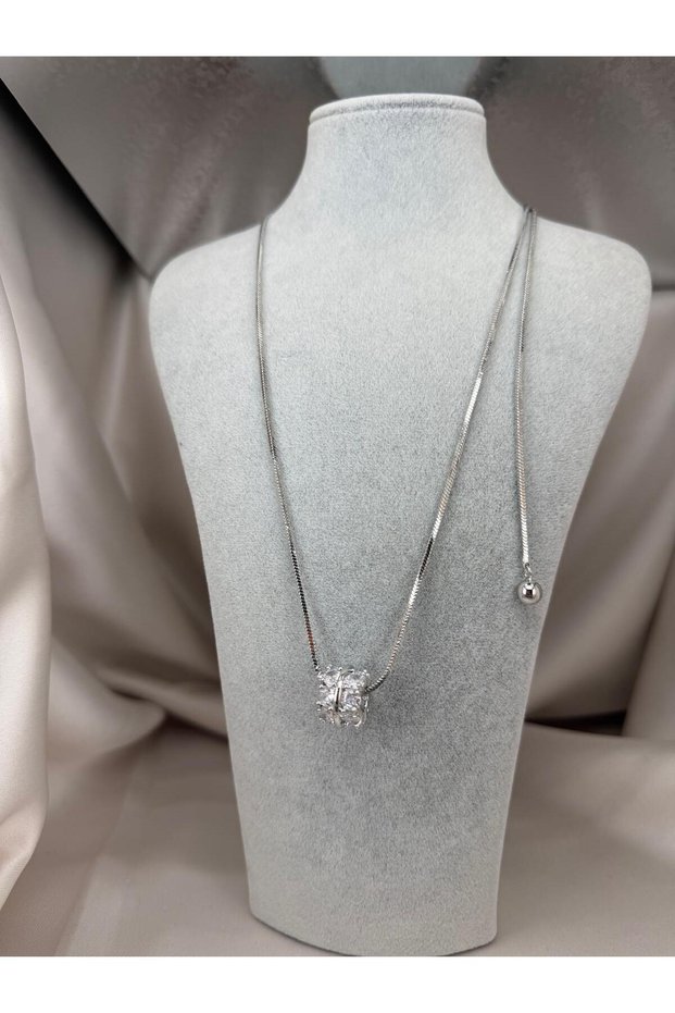 Silver Color Adjustable Chain Necklace with Zircon Stone Minimal Stylish Women's Necklace