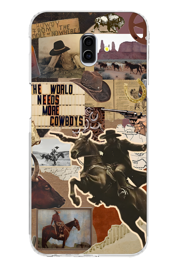 Samsung Galaxy J6 Plus Compatible Cowboy Western Collage Pattern Transparent Phone Case