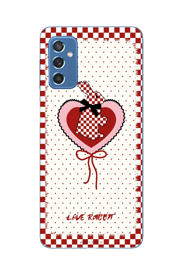 Samsung Galaxy M52 Compatible Red Checkered Rabbit Pattern Transparent Phone Case