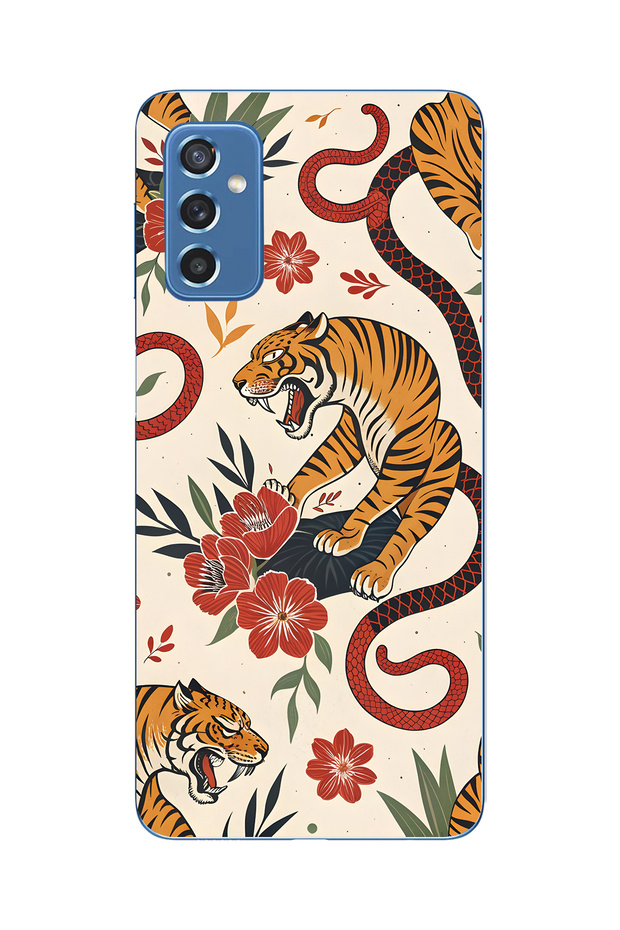 Samsung Galaxy M52 Compatible Tiger and Snake Patterned Transparent Phone Case