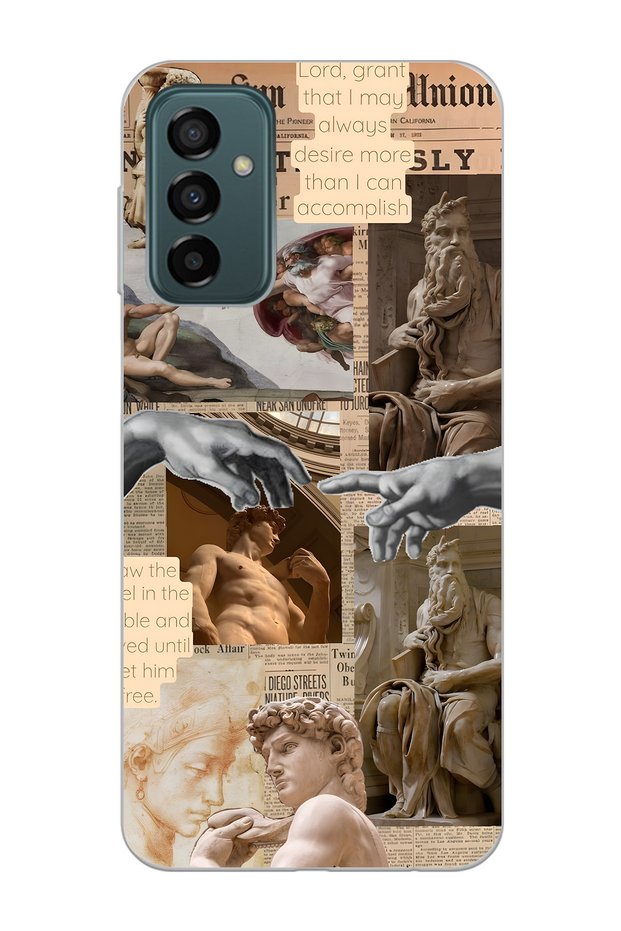 Samsung Galaxy M13 / M23 Compatible Transparent Phone Case with Renaissance Sculpture Collage Pattern
