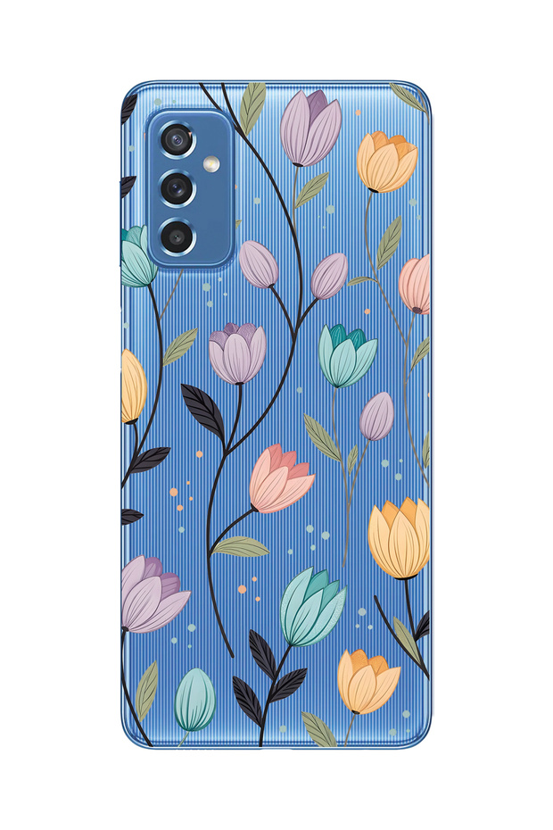 Samsung Galaxy M52 Compatible Tulip Flower Pattern Transparent Phone Case