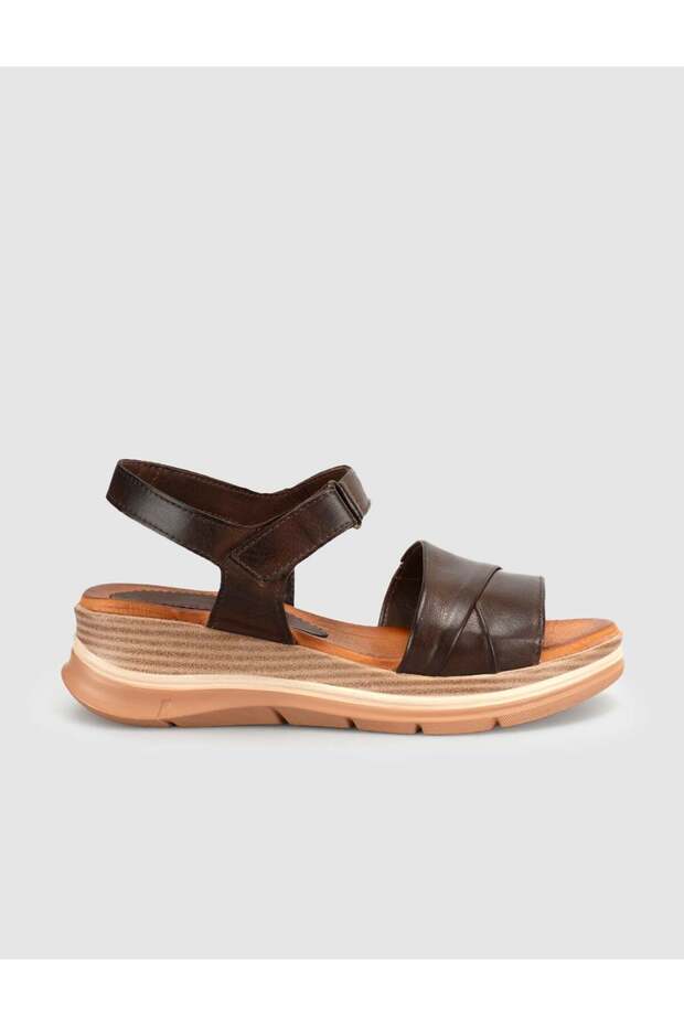 Brown Genuine Leather Women's Comfort Sole Sandals