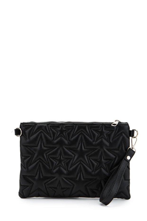Stitched Clutch Stella Faux Leather Women's Star Crossbody Bag Black