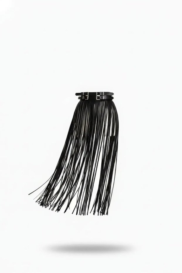 Black Skirt Faux Leather Skirt Double Buckle Waist Detailed Skirt - Brf1090