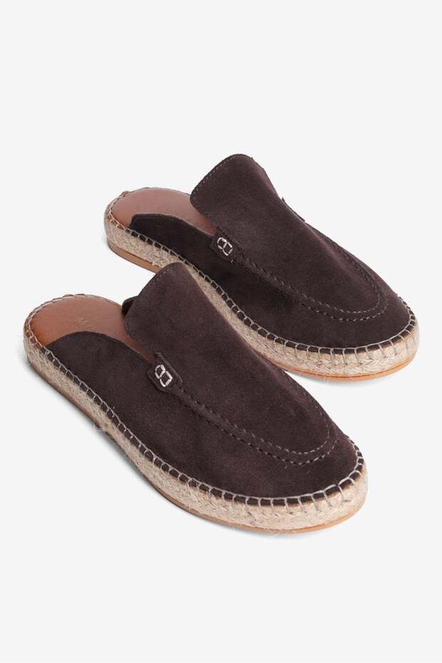 Genuine Leather Summer Men's Suede Closed-Front Jute Sole Brown Espadrille Slippers -Mssr3416-Kh