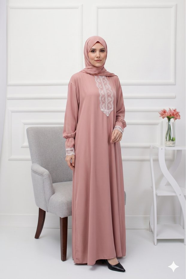 Summer Sweatproof Fabric One-Piece Luxurious Stylish Lace Women's Prayer Dress with Headscarf