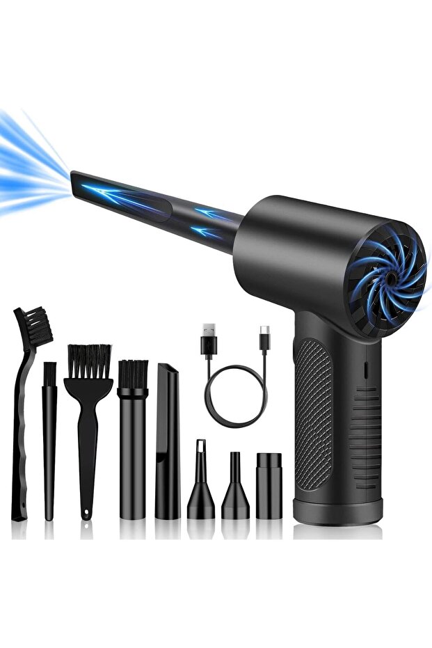 Compressed Air Duster - 3 Speed 50000RPM Electric Air Duster with LED Light,Type-C Rechargeable