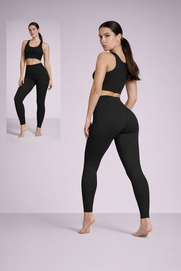 Ribbed High Waist Women's Leggings – Seamless Stretchy Fabric