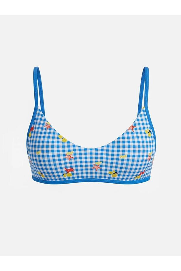 Plaid Women's Bikini Top with Mixed Removable Pads (S6)