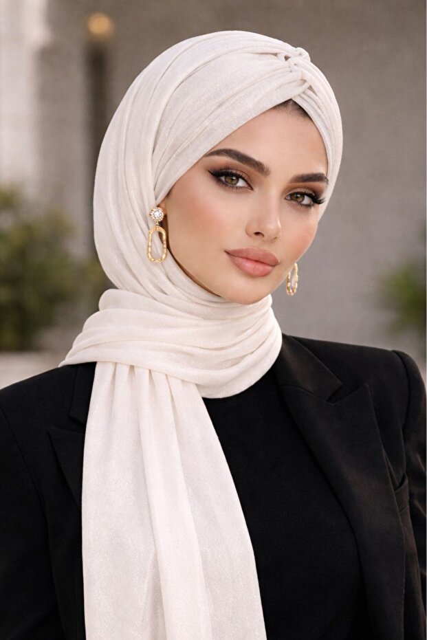 شال فستان سهرة جاهز بتصميم أبيض لامع