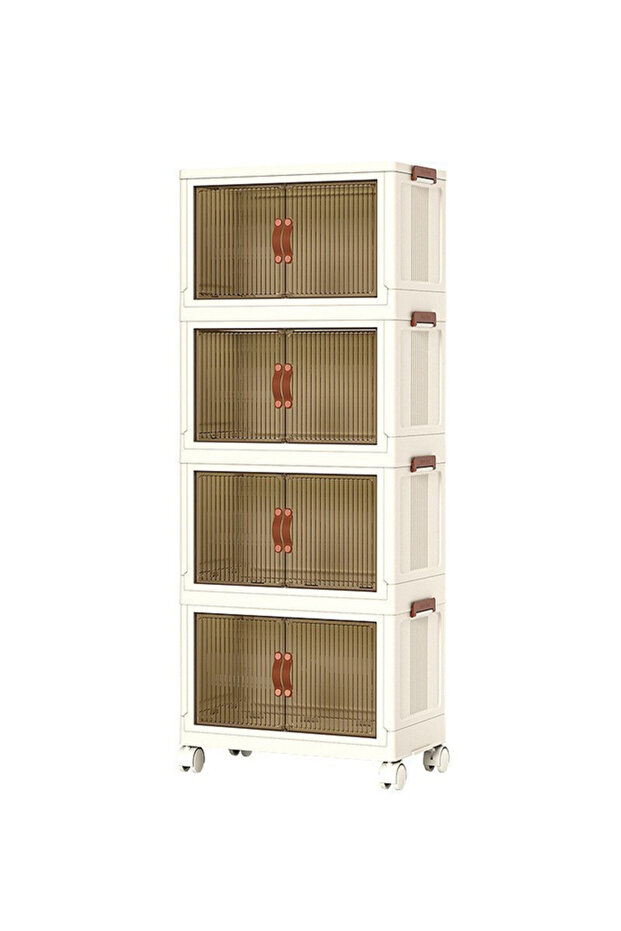 4-Tier Plastic Storage Cabinet with Double Doors with Wheels for Home & Office (65x40x142 cm)