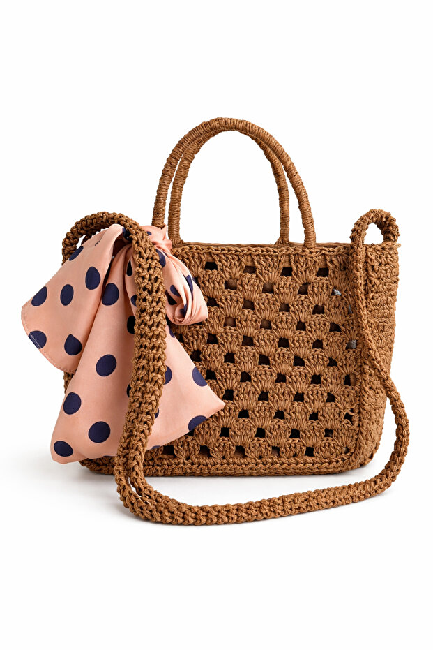 100% Handmade Knitted Bag – Women's Hand & Shoulder Bag with Scarf Detail
