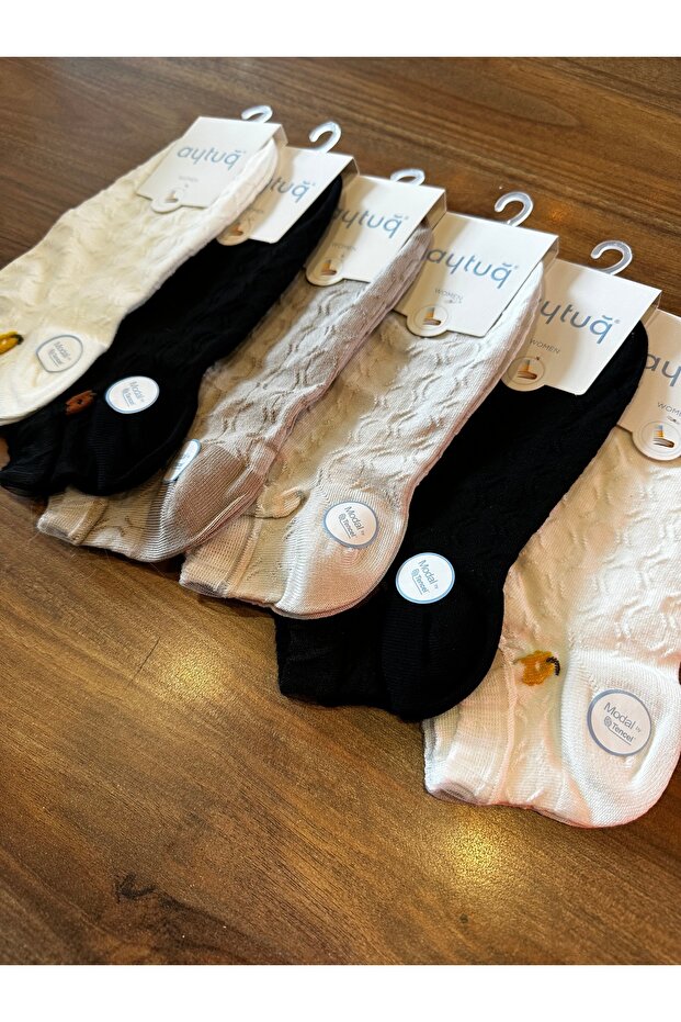 Women's Tulle Detailed Modal Seamless Comfortable Booties Socks 6-Pack