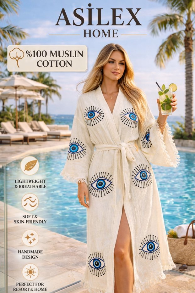 Oversize Muslin Kimono, Kaftan Women's 100% Cotton Beach and Resort Wear, Handmade Custom Design
