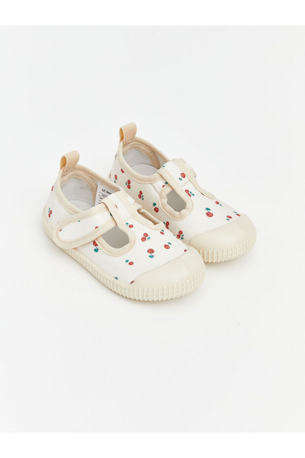 Two Mt Shop Quality Lcw Steps Beige Cherry Printed Velcro Baby Girl First Step Shoes