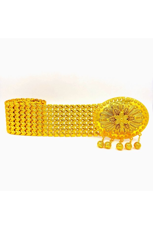 Grape Model – Gold Plated Women's Belt (with Dangle / Floral Filigree Buckle) - 7 Rows (Enli)