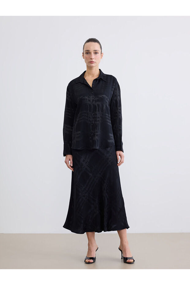 Trendlucky Patterned Satin Skirt with Elastic Waist