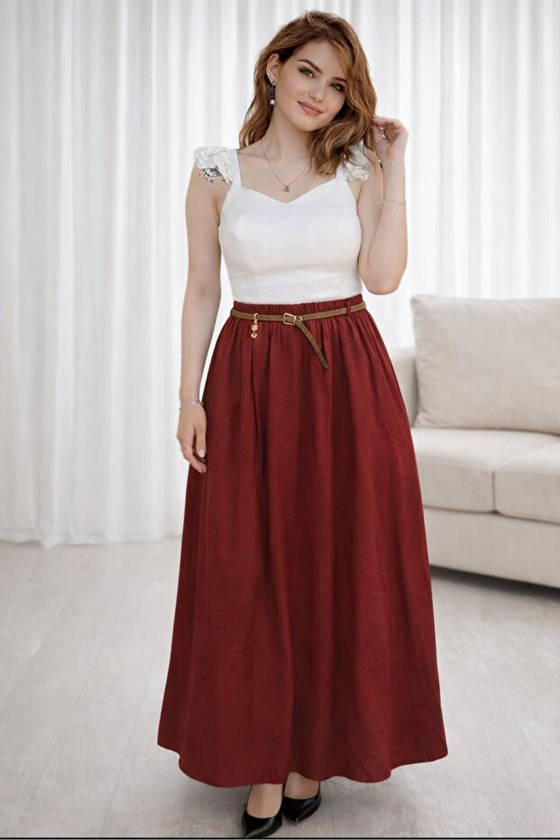 Women's high-waisted long flared skirt - summer casual loose fit - lined modal fabric