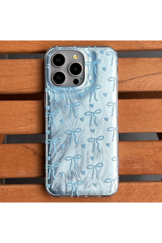 iPhone 15 Pro Max Compatible - Furry Bow and Heart Cover with Transparent Sides and Shiny Back Case — R