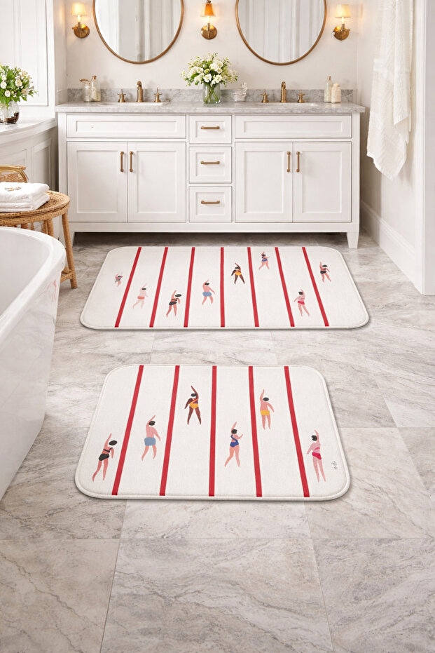 Non-Slip Base Washable 2-Piece Bath Mat - 60*100 cm - 50*60 cm - Swimmers
