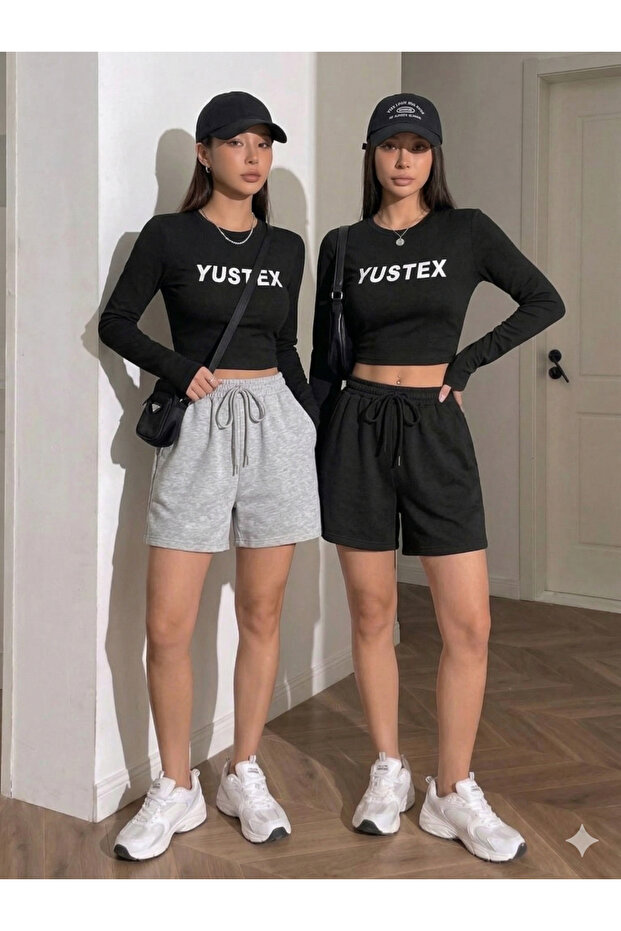 2-Pack Women's (Black-Grey) Basic Summer Shorts Set - Comfortable Fit Above the Knee, 2-Pack Economical Package