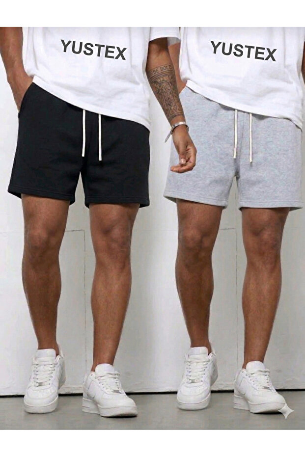 2-Pack Men's (Black-Grey) Basic Summer Shorts Set - Comfortable Fit Above the Knee, 2-Pack Economical Package