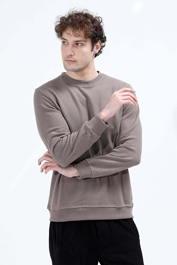 Men's Crew Neck Embroidered Sweatshirt Stone - 26K 6138