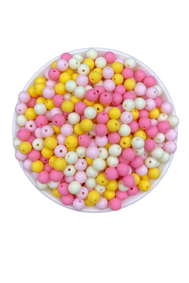 50Gr 8mm Yellow-Pink-Cream Mixed Color Matte Pastel Neon Beads, Jewelry Bag Making Beads (~170 Pieces)