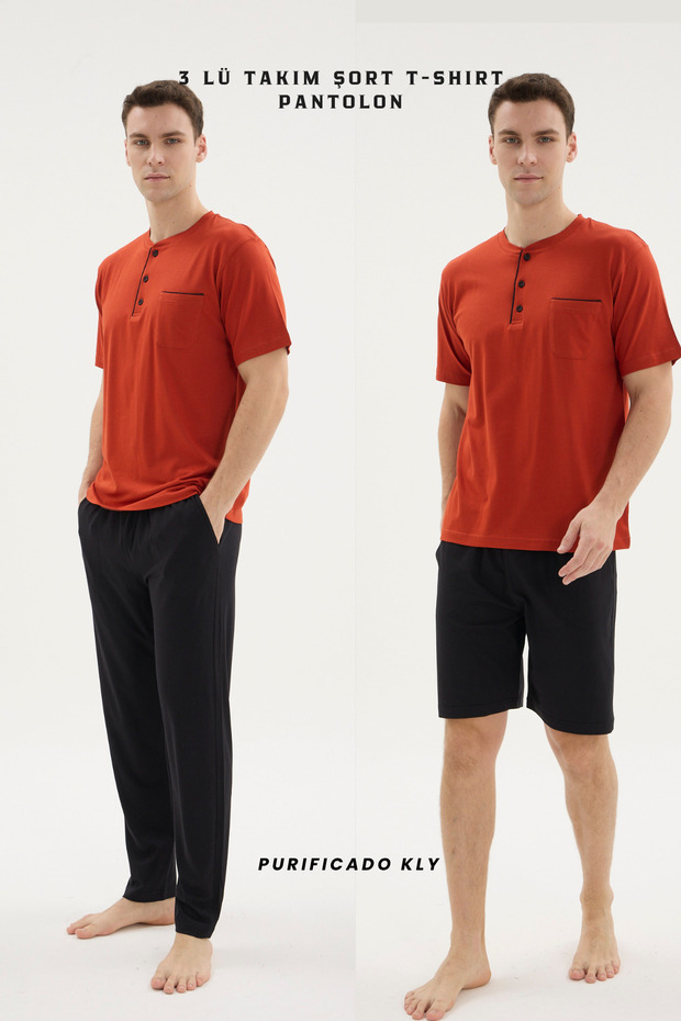 New Season Men's Modal-Cotton 3-Piece T-Shirt/Pants/Shorts Set