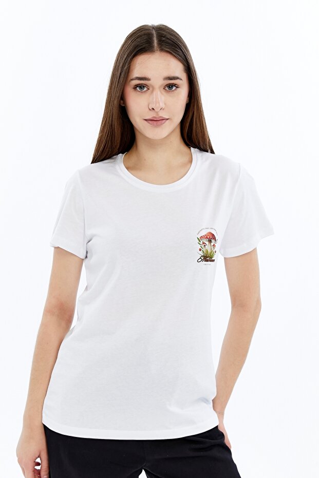 Printed Women's T-Shirt Mushroom White