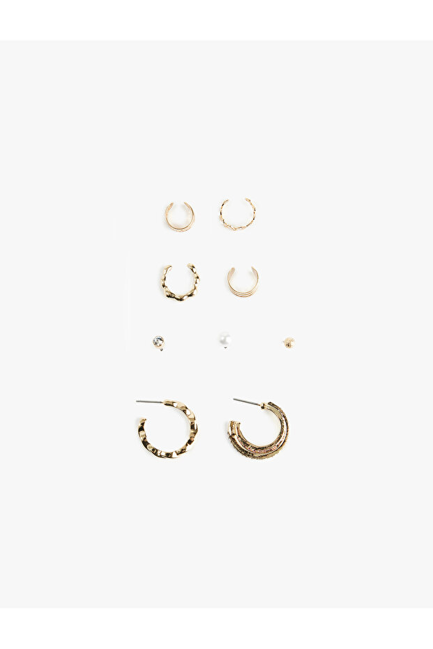 Pearl Detailed Multiple Steel Hoop and Cartilage Earring Set