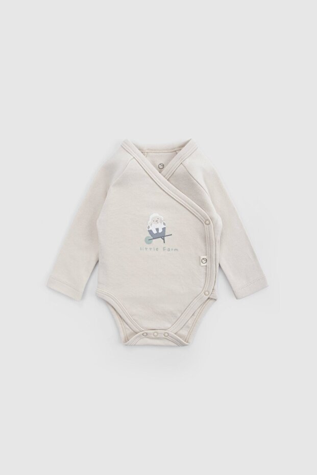 Organic Cotton Long Sleeve Double Breasted Beige Bodysuit Little Farm