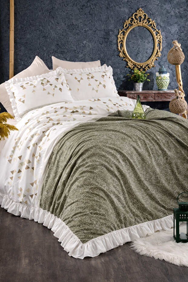Arzu - Double Ruffled Duvet Cover Set Natural Cotton