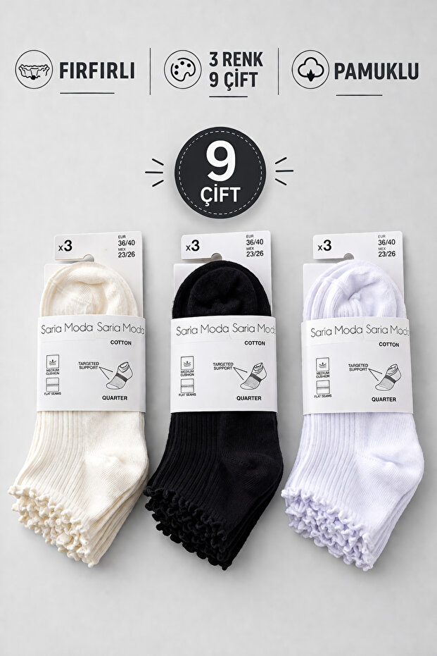 9 Pairs of Ruffled Derby Cotton Socks